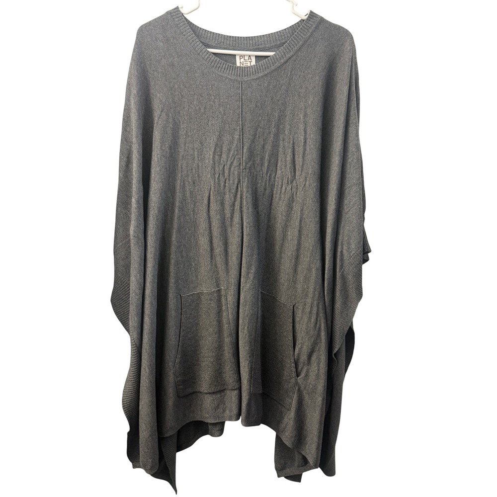 Planet by Lauren G Gray Pima Cotton Modal Poncho Sweater One Size Pockets Peru